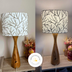 abat-jour ovale pied lampe noyer tissu brodé villa Nova