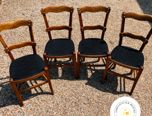 lot de 4 chaises en tressage de cordes monochrome motif différents